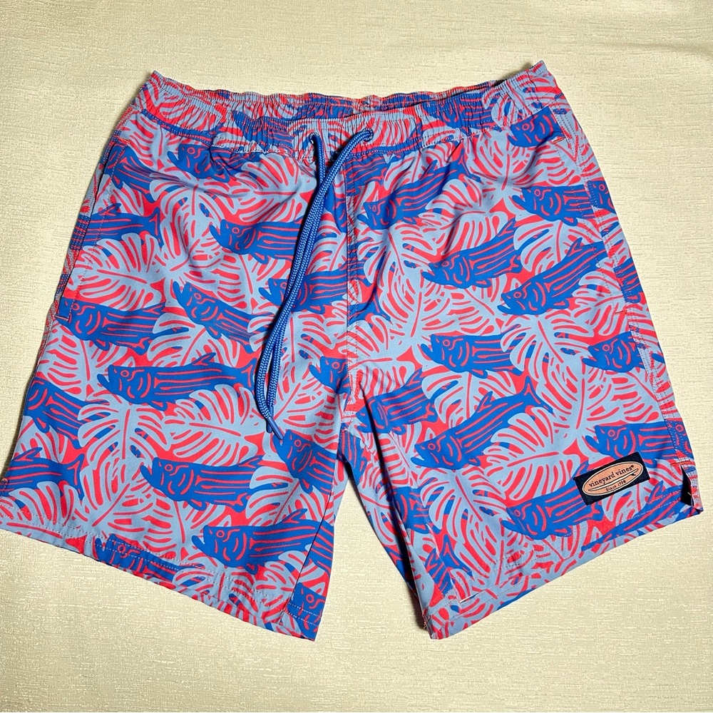 Vineyard Vines Blue and Red Patterned Swim Trunks